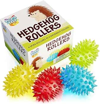 Hands manipulating colorful Thinking Putty and a textured spiky sensory ball