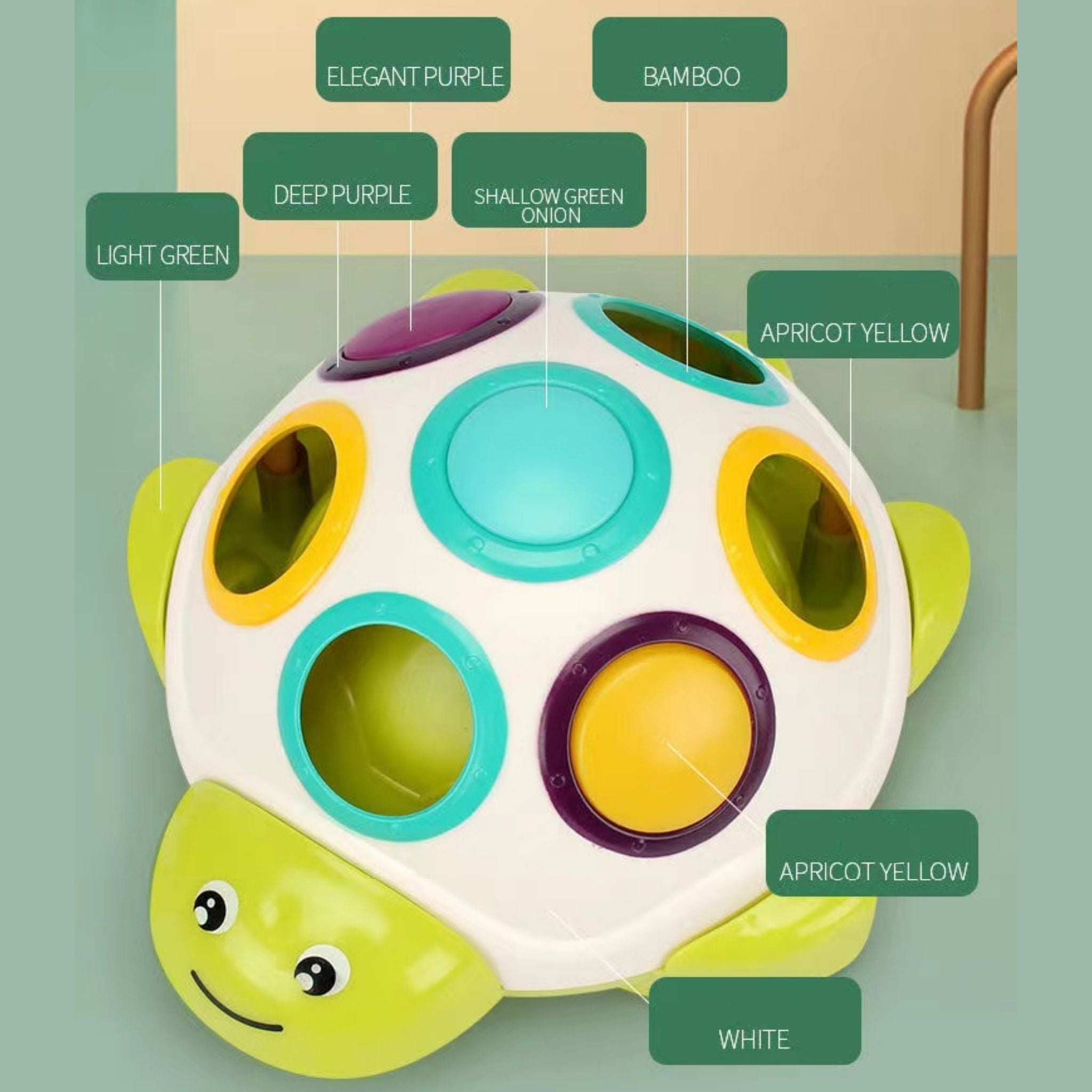 A retractable turtle toy and a magnetic slider puzzle on a keyboard