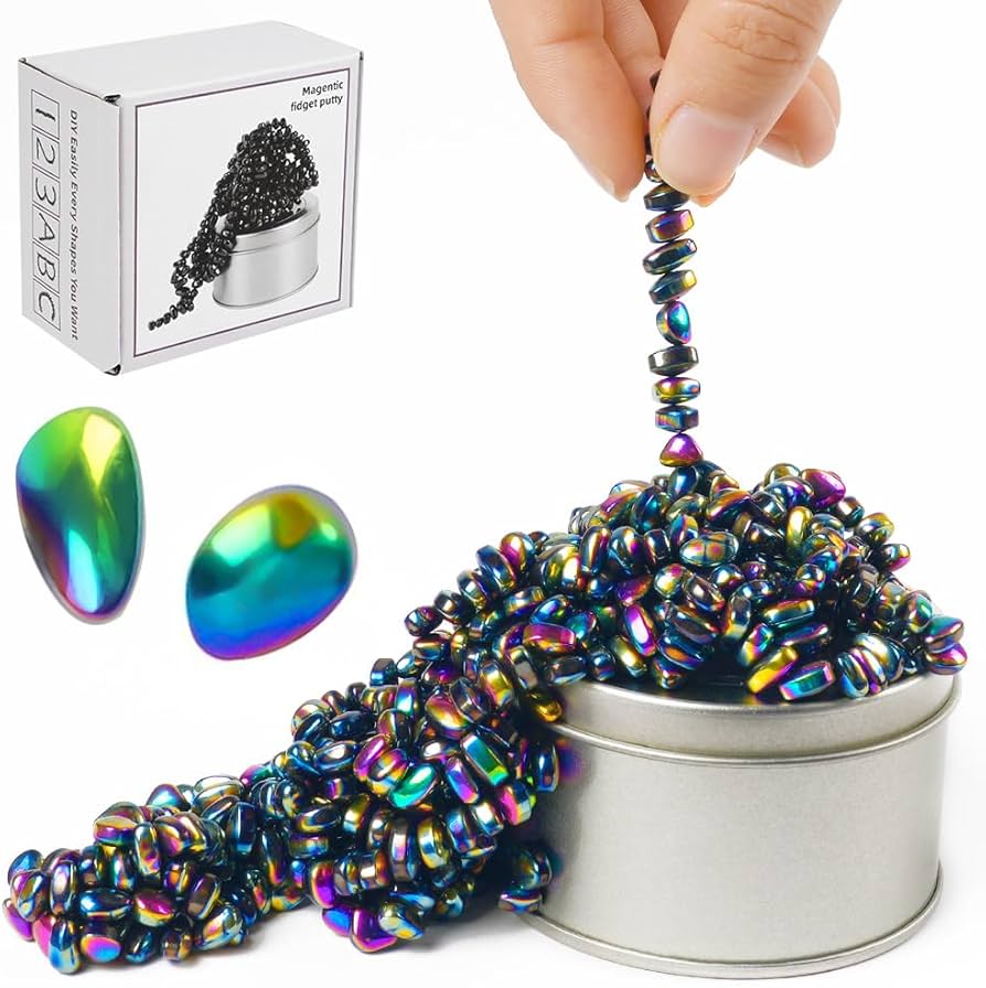Magnetic putty and Speks magnetic balls being shaped and stretched