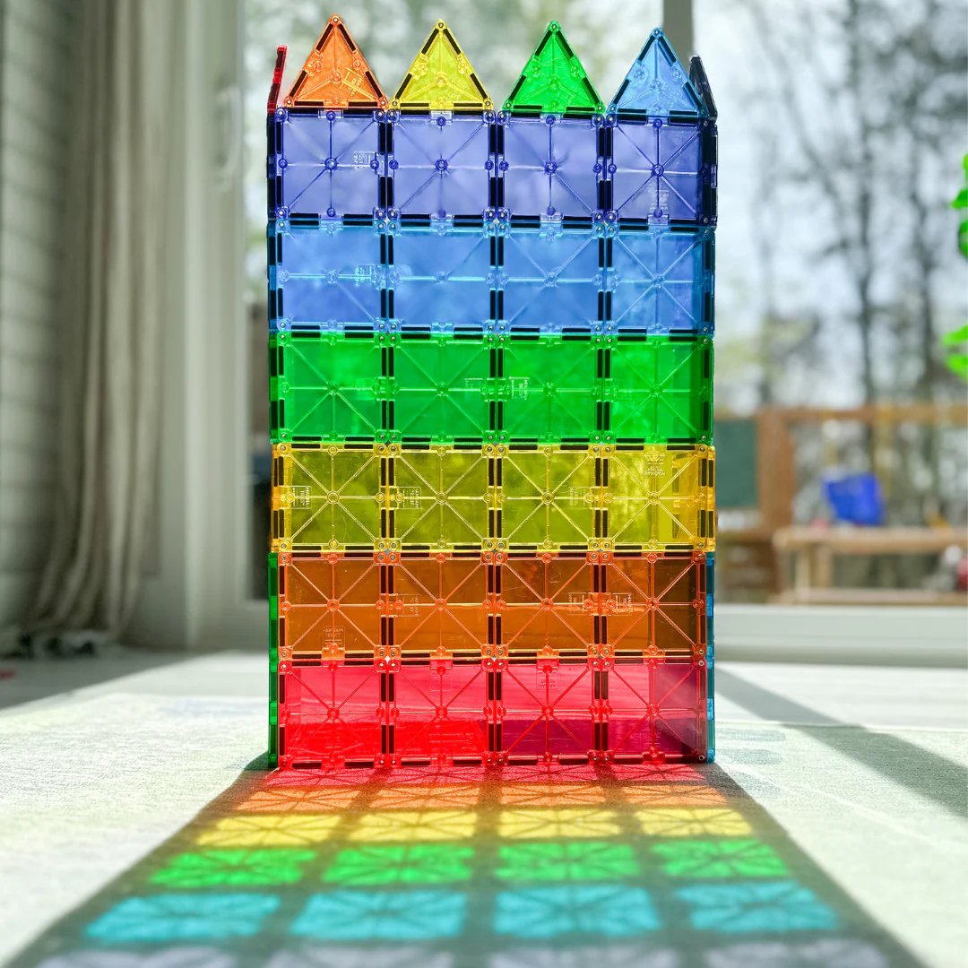 Colorful magnetic tiles built into a simple structure
