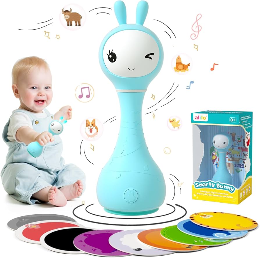 Toddler shaking musical rattles