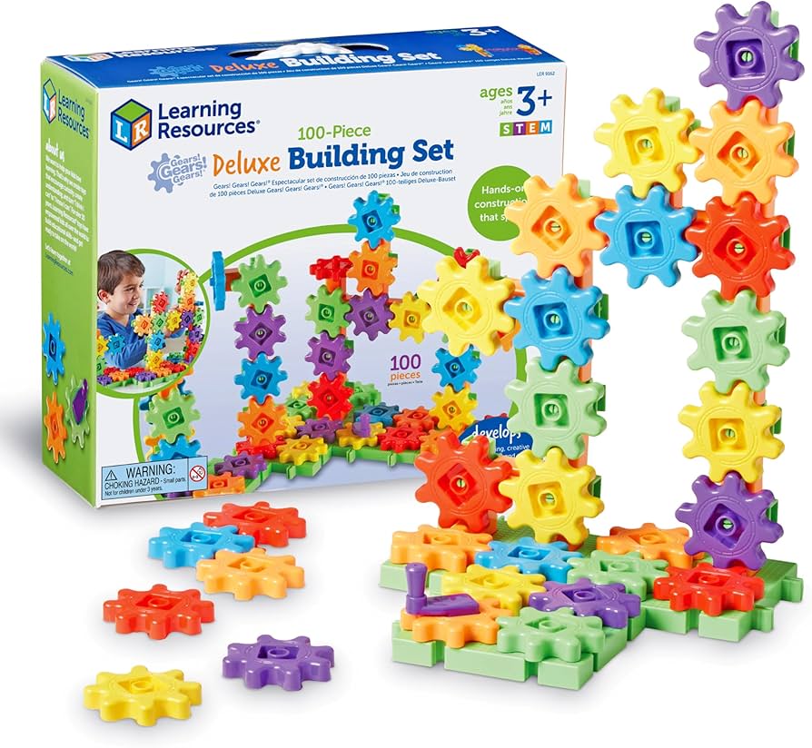 Gears! Gears! Gears! construction set with interlocking gears and bases