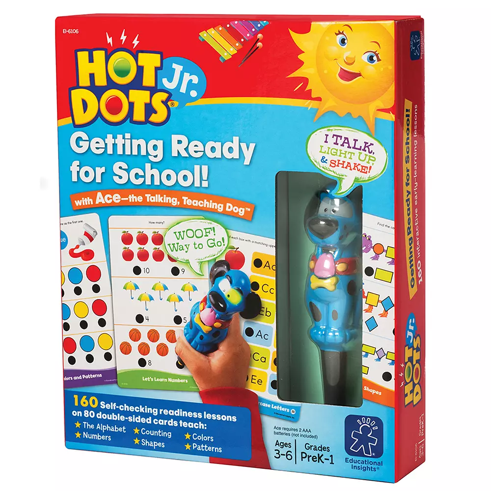 Hot Dots Jr. interactive learning system with an electronic pen and activity cards