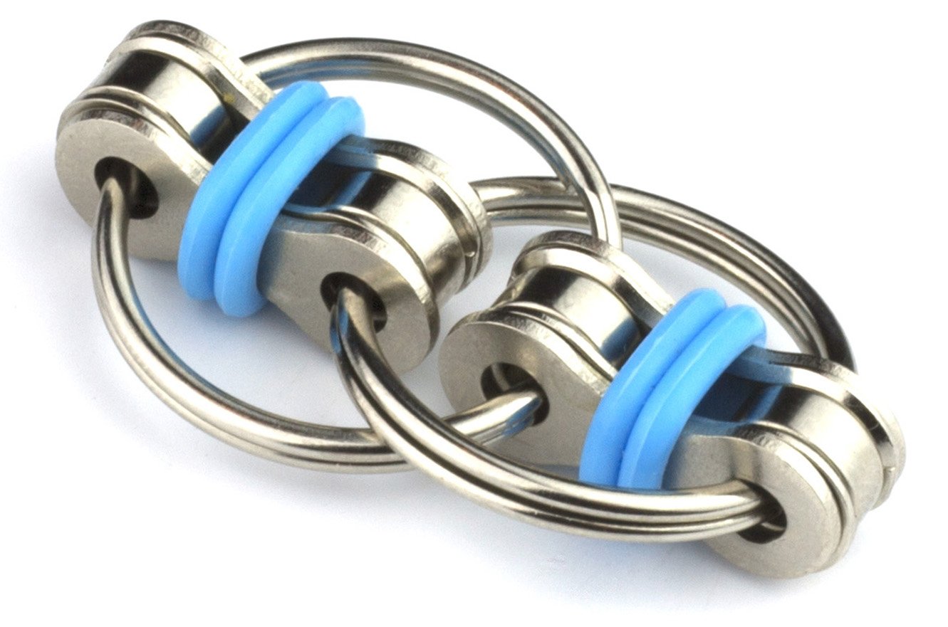 A small, linked chain fidget toy known as a flippy chain