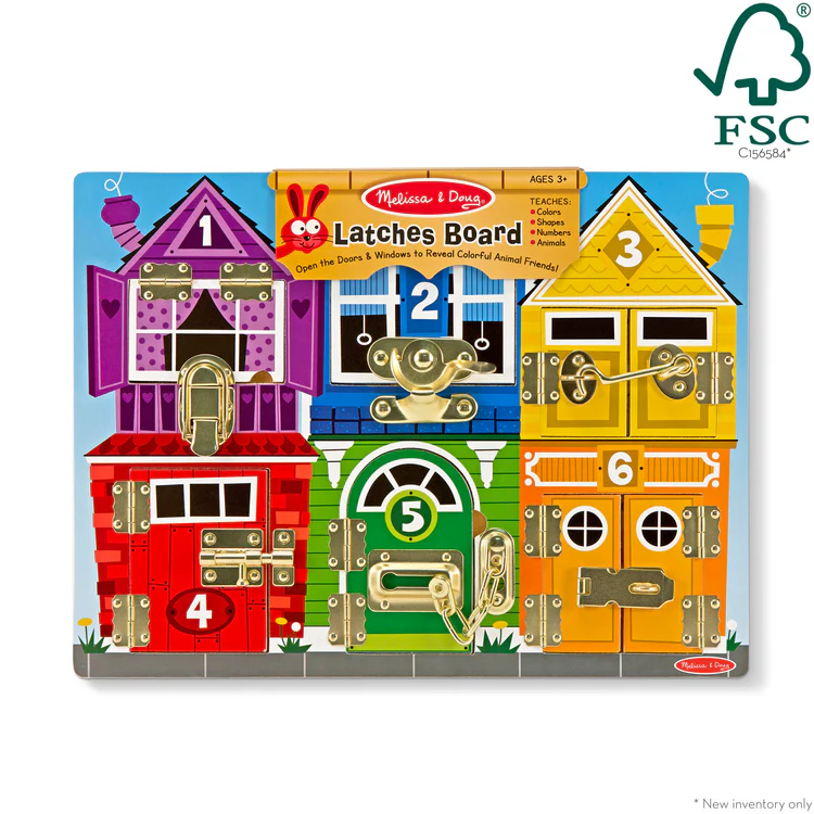 Melissa & Doug wooden latches board with doors and locks