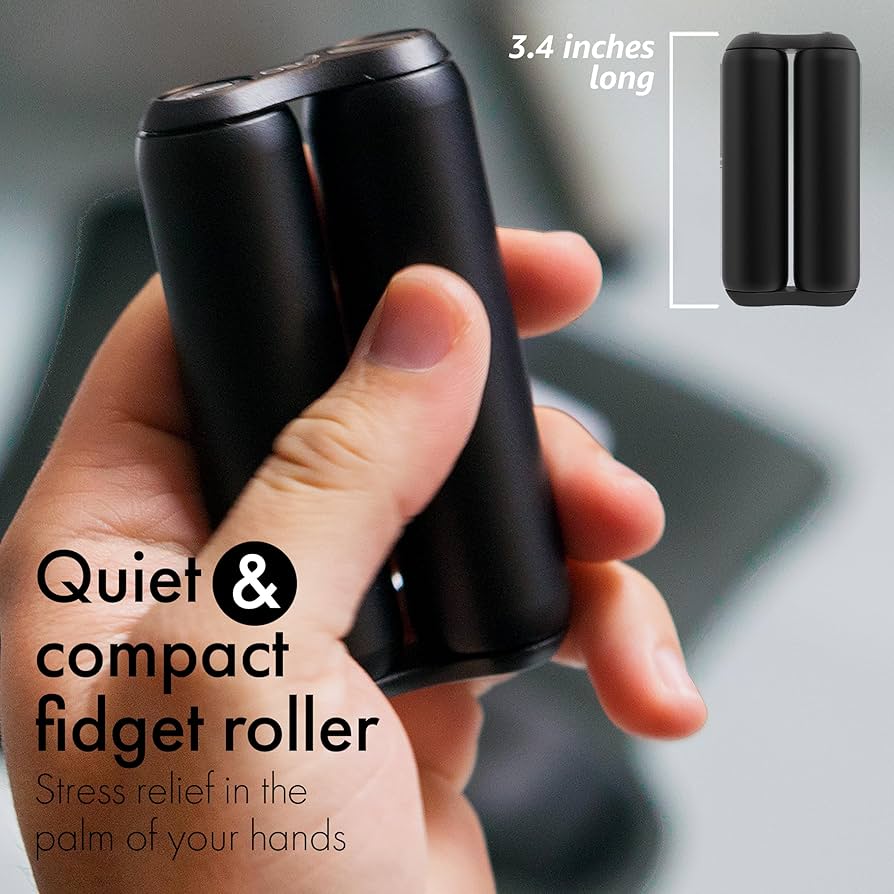 Close-up of hands using an Ono roller and textured tangle fidget toys