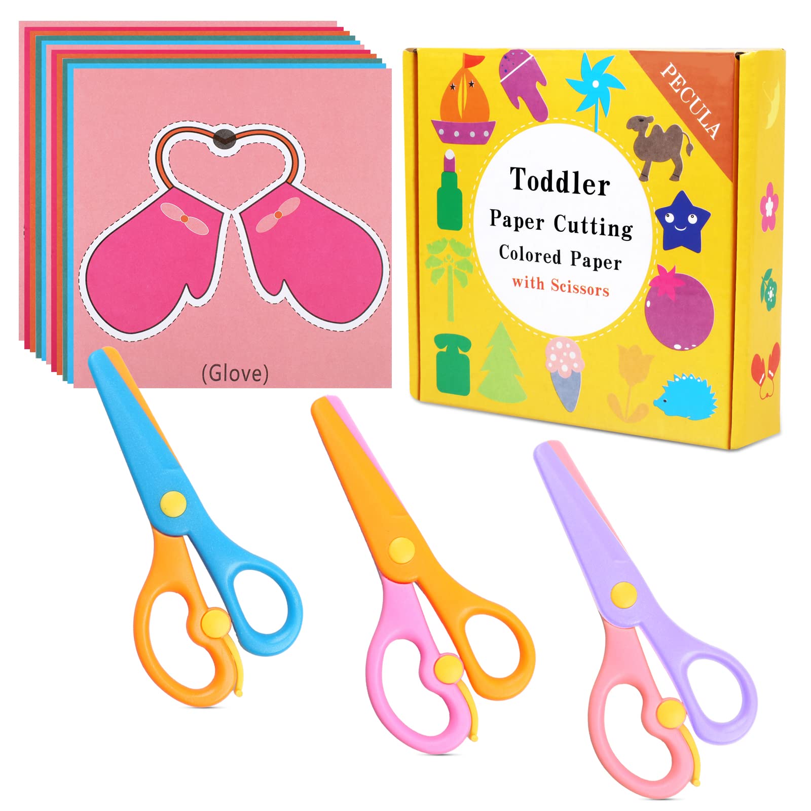 Safety scissors and thick paper for practicing cutting