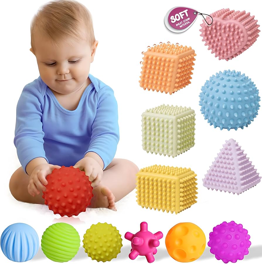 Collection of textured balls with spikes, bumps, and soft surfaces