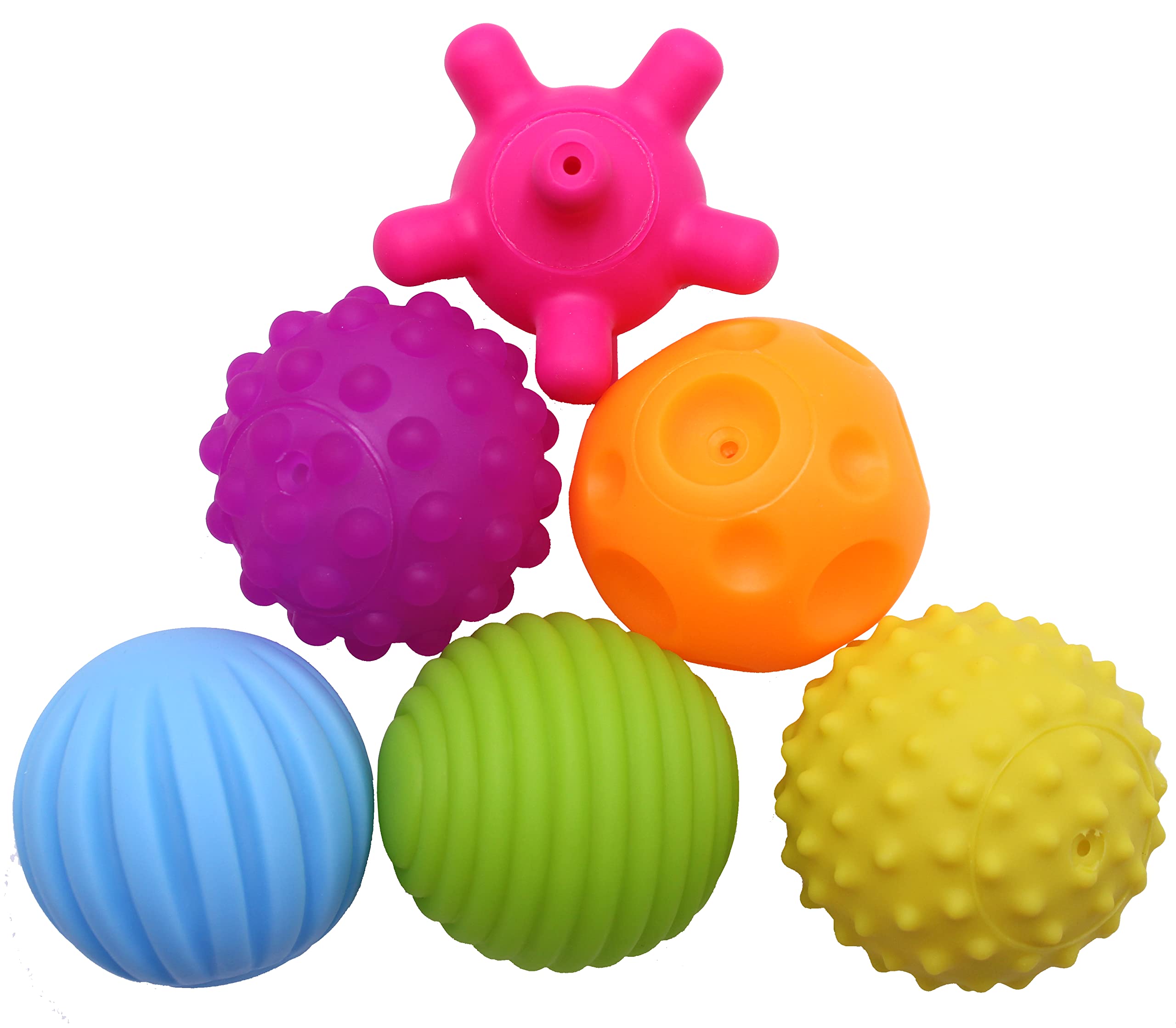 A soft textured ball being passed between a child and an adult