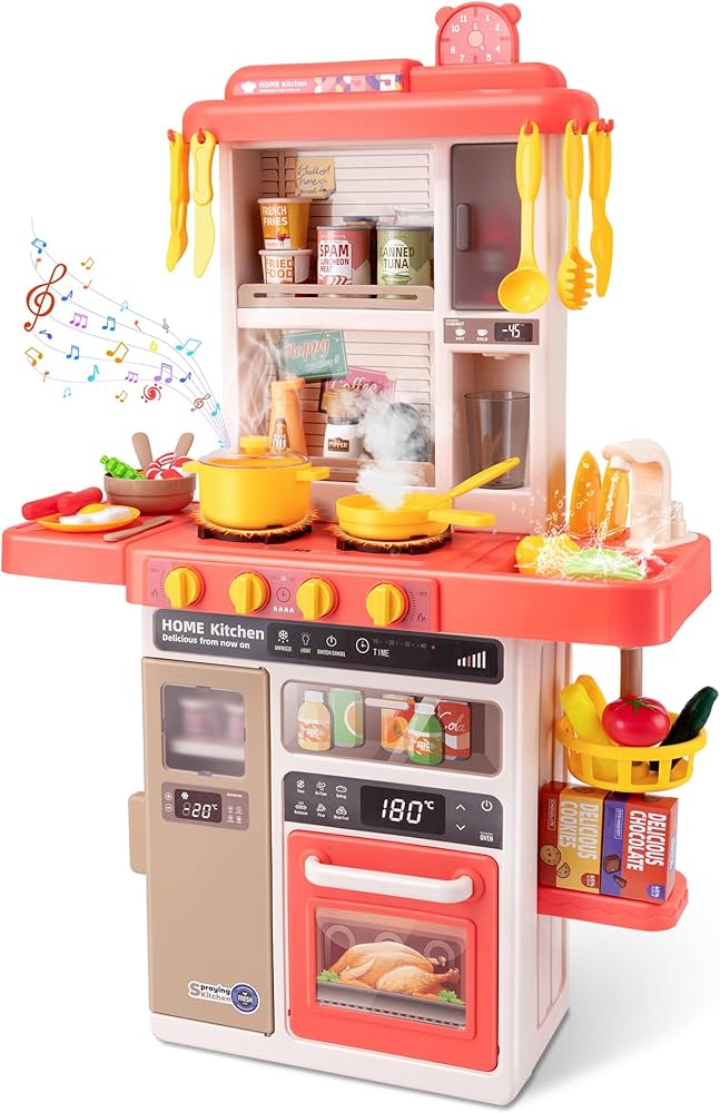 Toy kitchen set with play food, used for pretend play