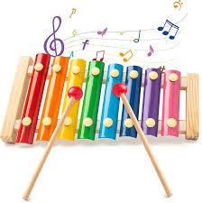 Child-sized wooden xylophone with colorful keys and mallets