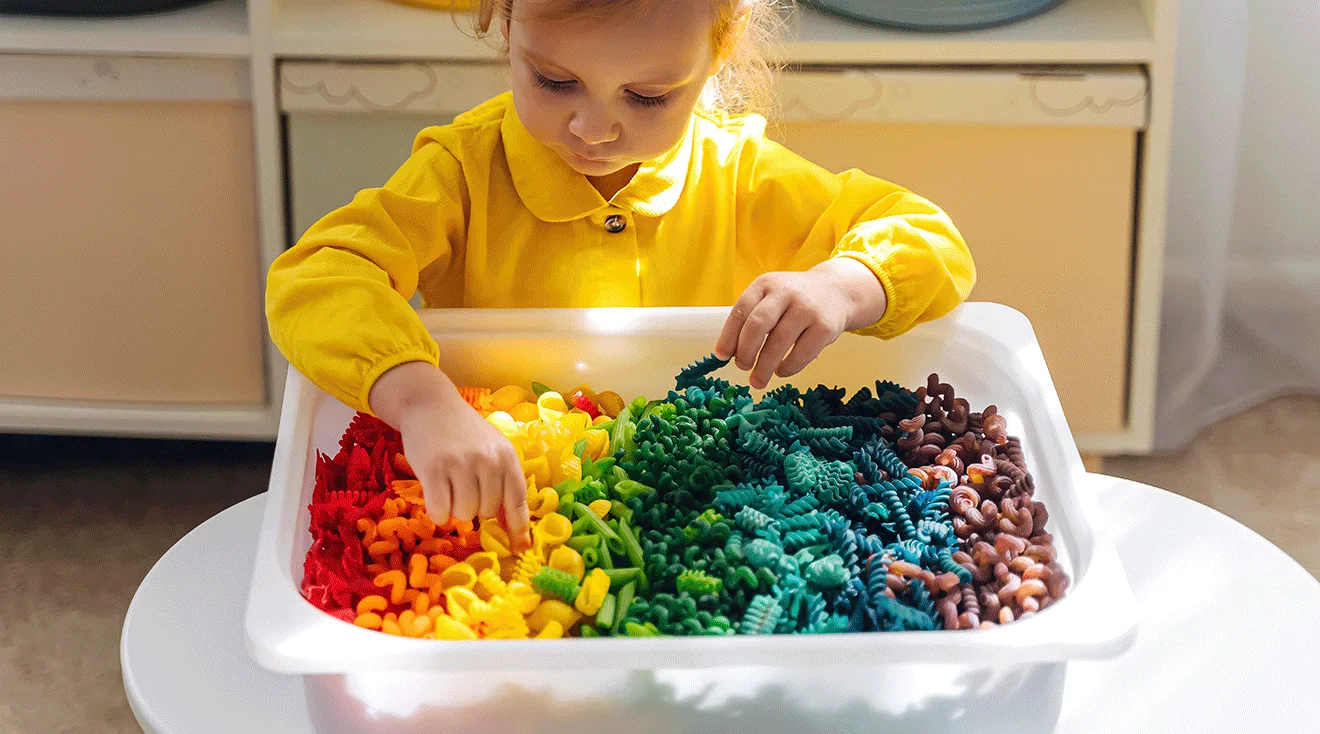 Collection of safe outdoor elements for sensory play