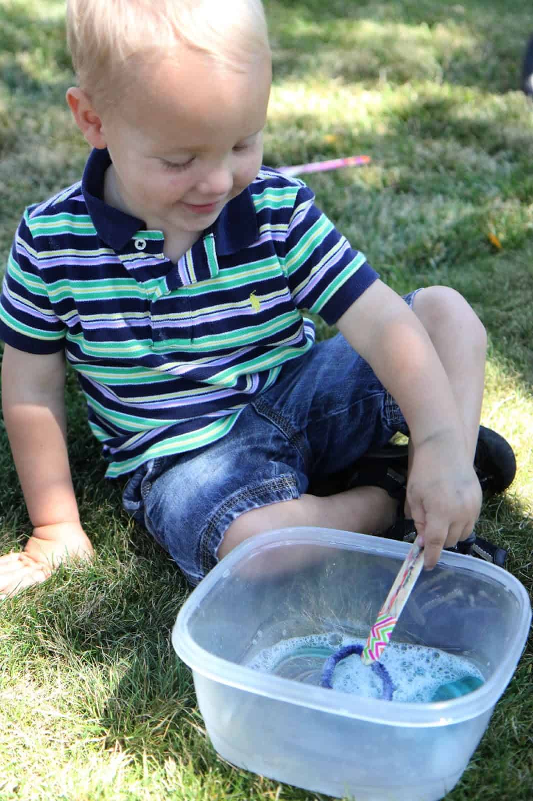 Homemade bubble solution and wands for sensory play