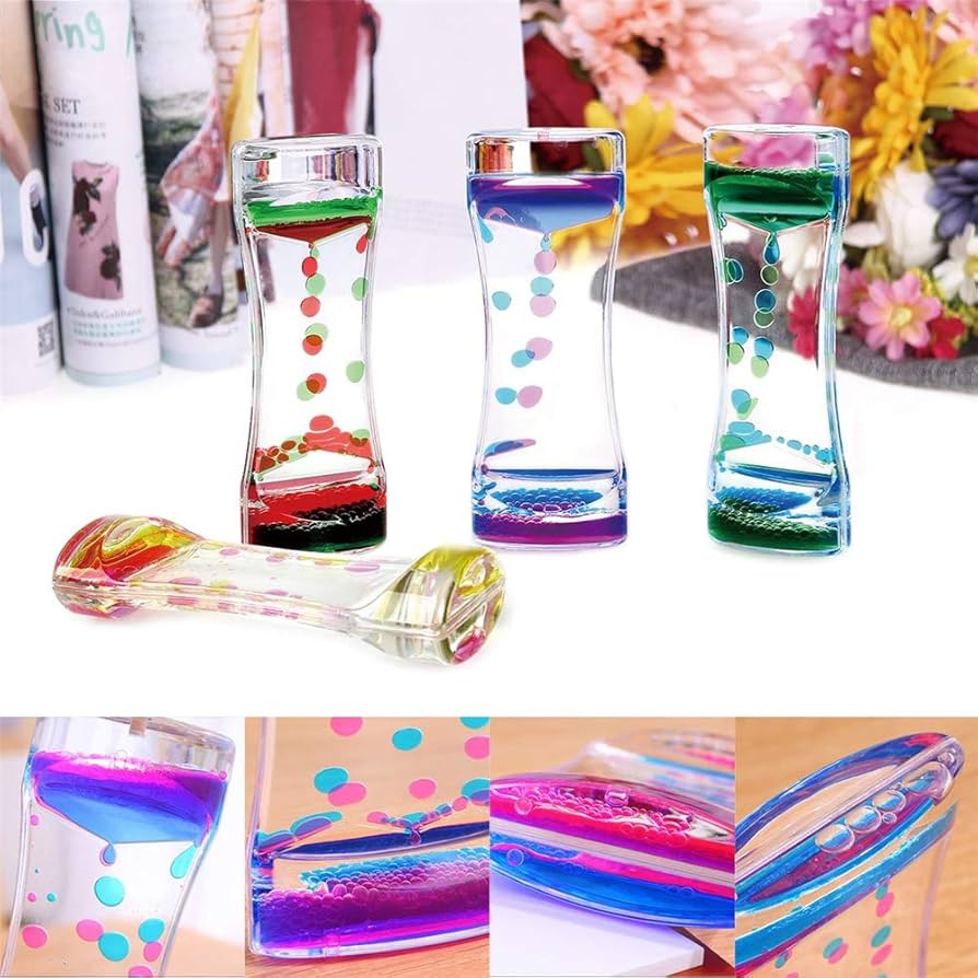 Colorful liquid timer with falling sand for visual stimulation
