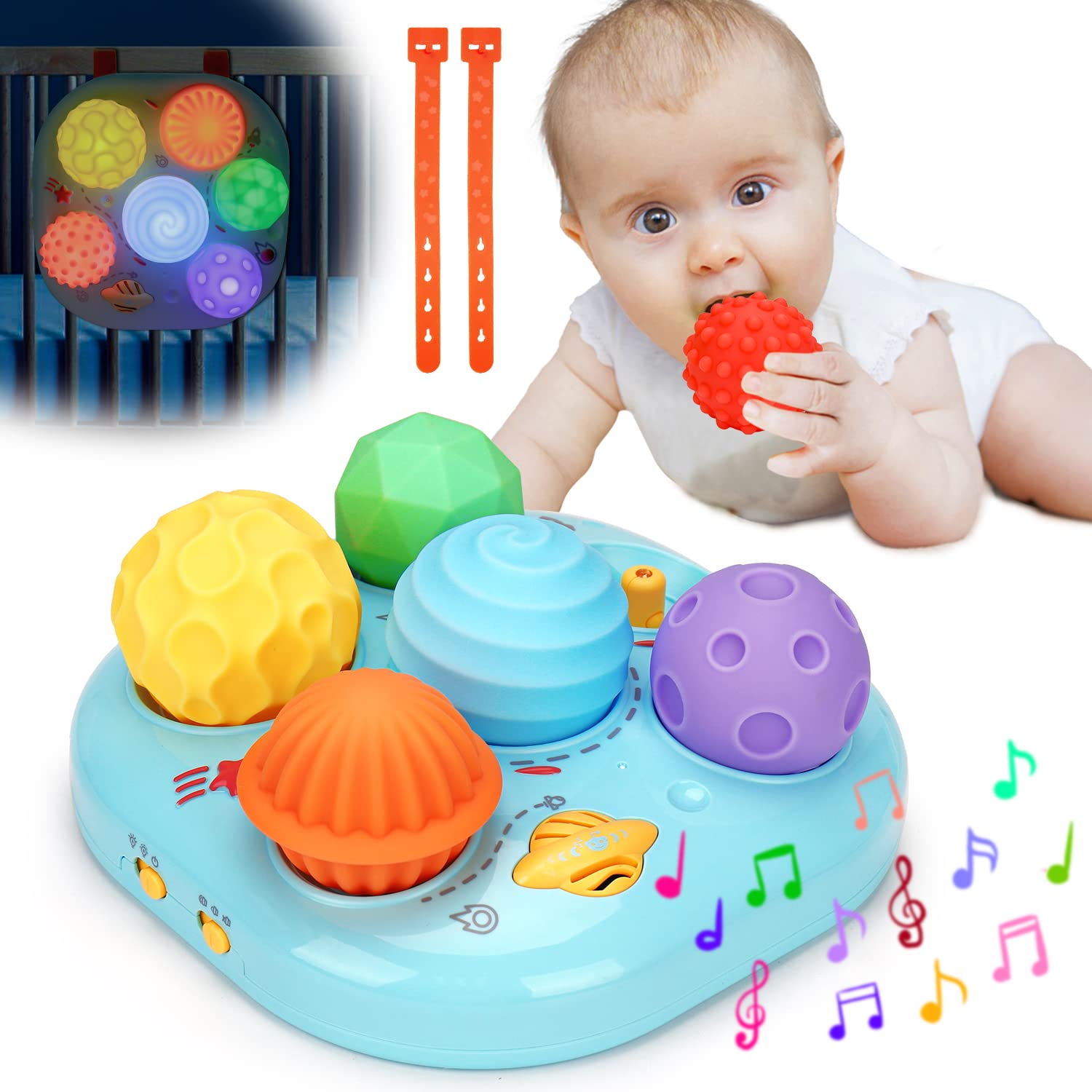 Light-up sensory ball and drawing board for toddlers