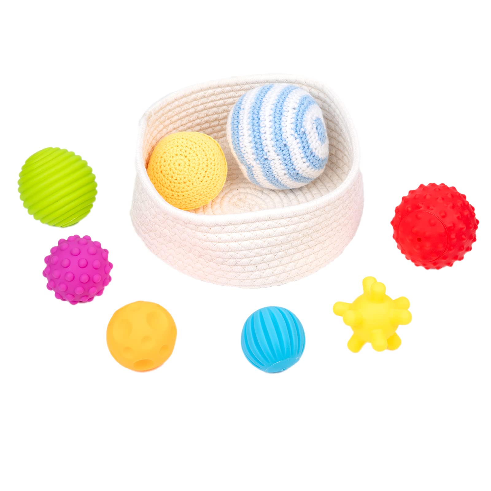Set of multi-textured sensory balls in a basket
