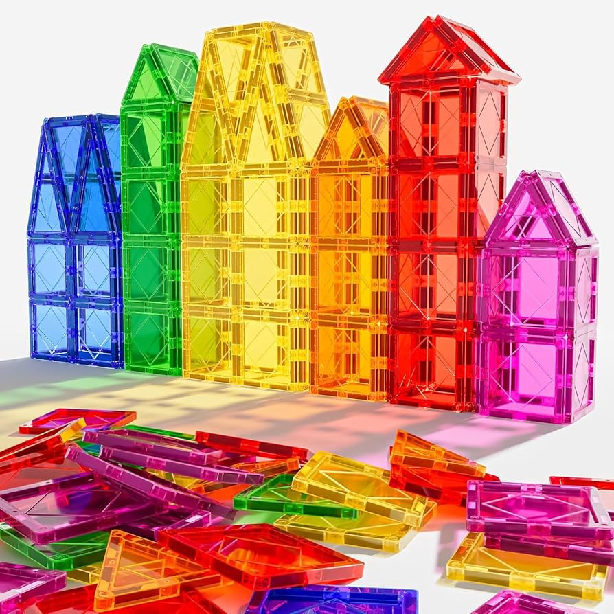 Colorful magnetic tiles building structures