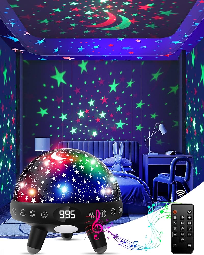 Galaxy light projector creating star effects on ceiling
