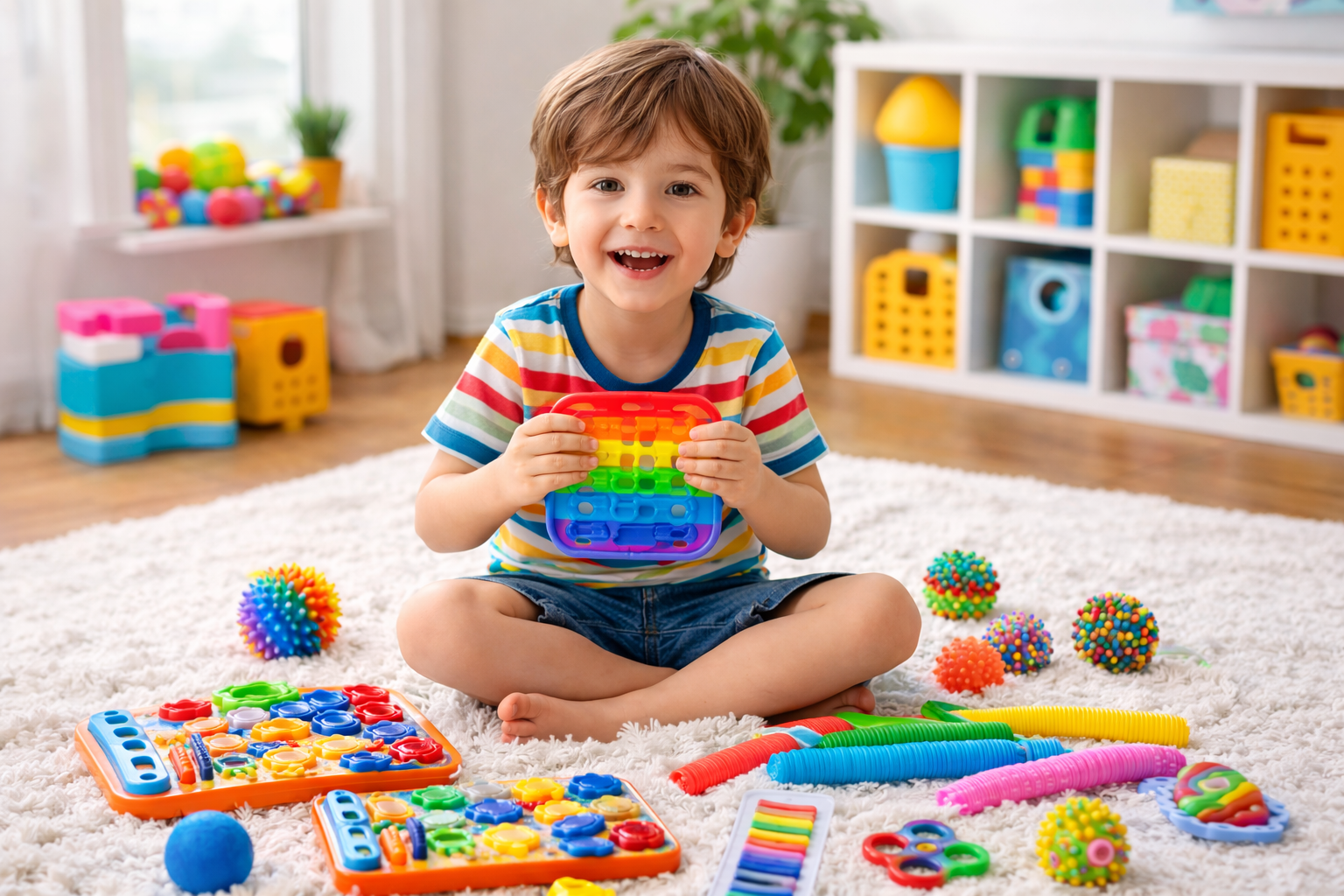 Child playing with sensory toys